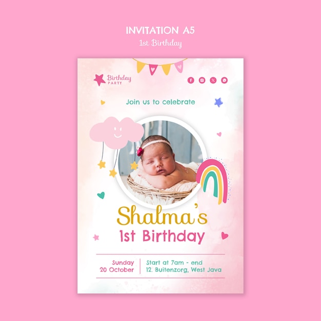 diseño plano diseño de plantilla de primer cumpleaños