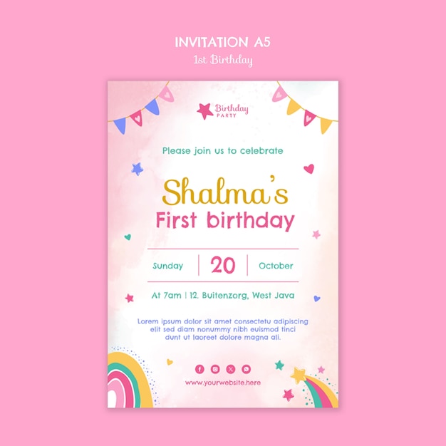diseño plano diseño de plantilla de primer cumpleaños