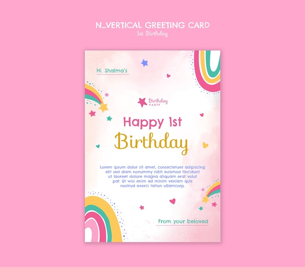 diseño plano diseño de plantilla de primer cumpleaños