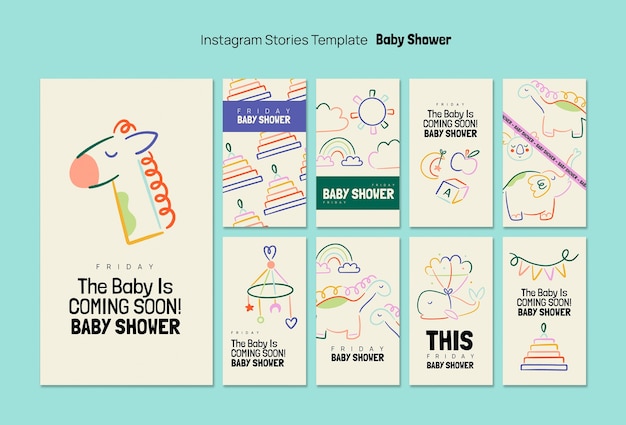 Diseño plano de la ducha de bebé historias de instagram.