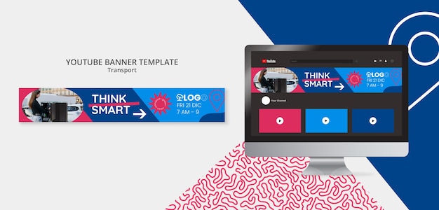 PSD gratuito diseño plano eco transporte banner de youtube