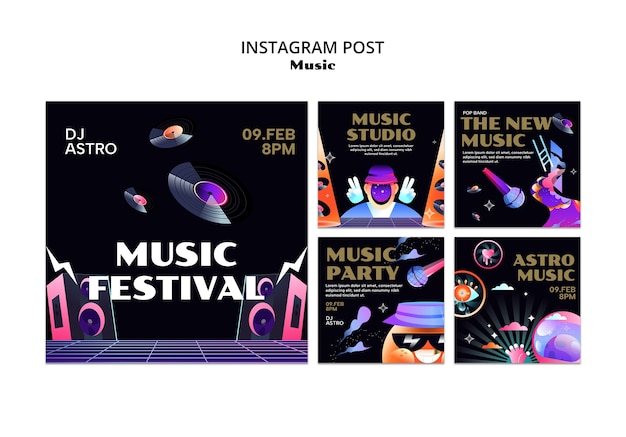 PSD gratuito diseño plano de eventos de música en instagram