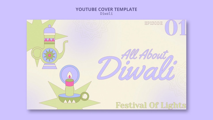 PSD gratuito diseño plano feliz diwali portada de youtube