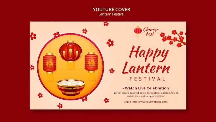 PSD gratuito diseño plano del festival de linternas portada de youtube