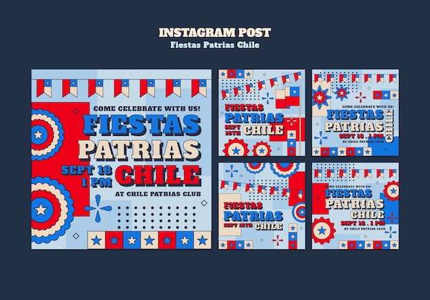 PSD gratuito diseño plano fiestas patrias chile publicaciones de instagram