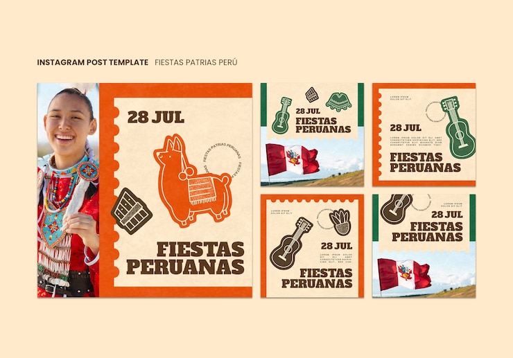 PSD gratuito diseño plano fiestas patrias publicaciones de instagram
