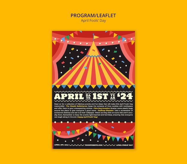 Diseño plano folleto de celebración del primer de abril