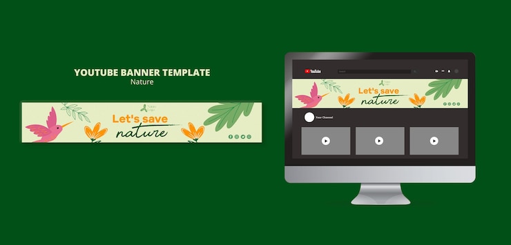 PSD gratuito diseño plano guardar plantilla de banner de youtube de naturaleza