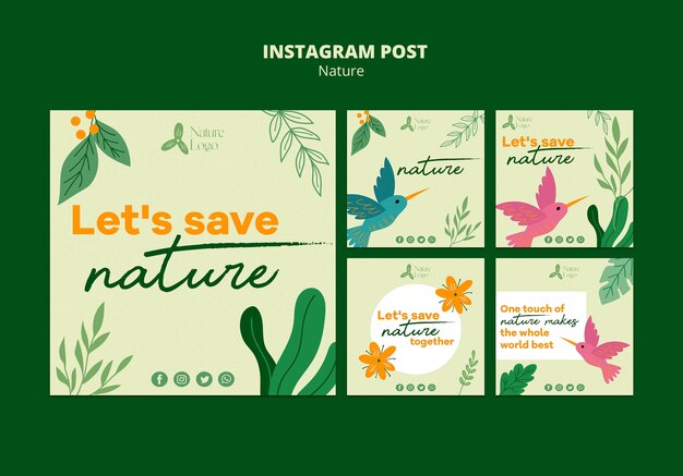 Diseño plano guardar publicaciones de instagram de naturaleza