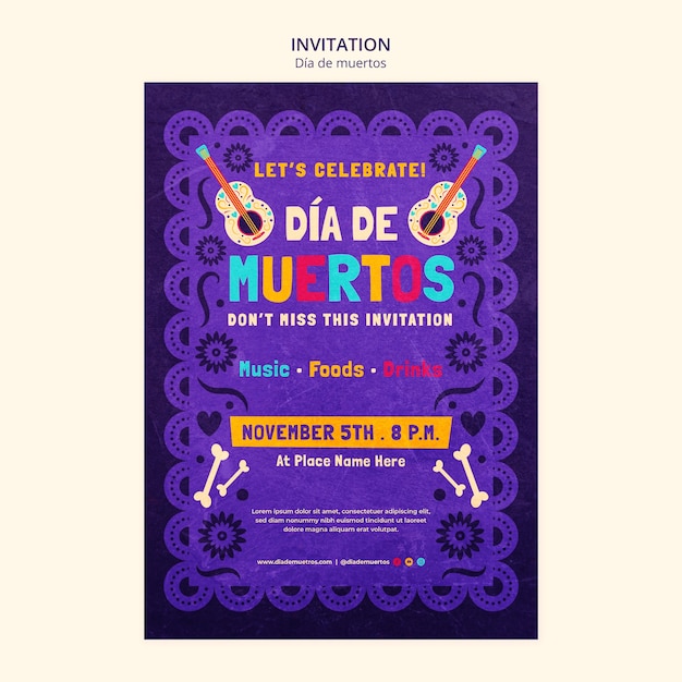 PSD gratuito diseño plano invitación día de muertos