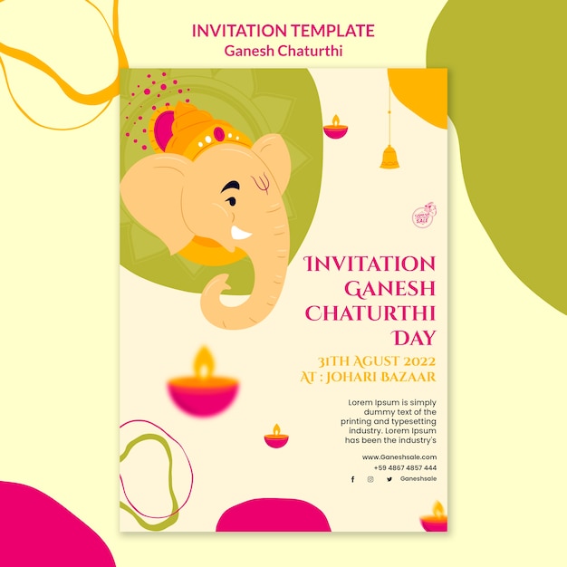 PSD gratuito diseño plano de invitación de ganesh chaturthi