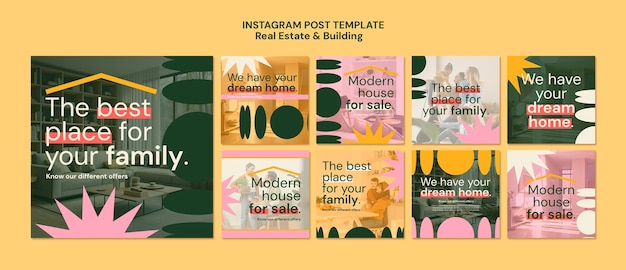 Diseño plano negocio de bienes raíces publicaciones de Instagram