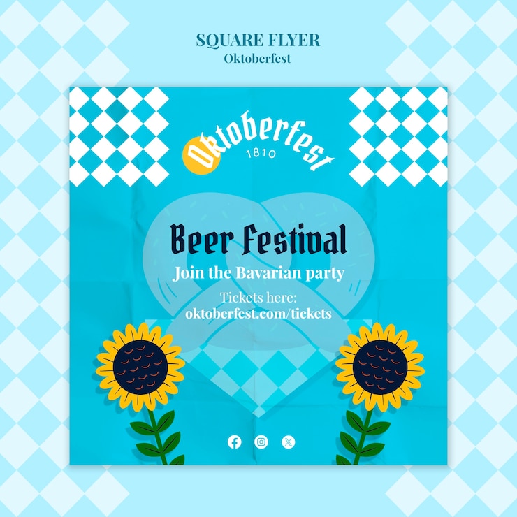 PSD gratuito diseño plano oktoberfest celebración cuadrado volante