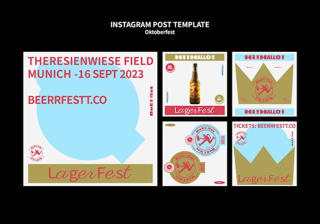 PSD gratuito diseño plano oktoberfest publicaciones de instagram