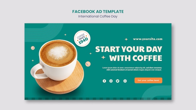 Diseño plano de plantilla de anuncio de facebook del día internacional del café