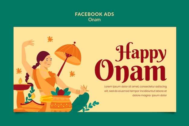 Diseño plano de la plantilla de Facebook de la celebración de Onam