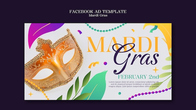 PSD gratuito diseño plano plantilla de facebook de mardi gras