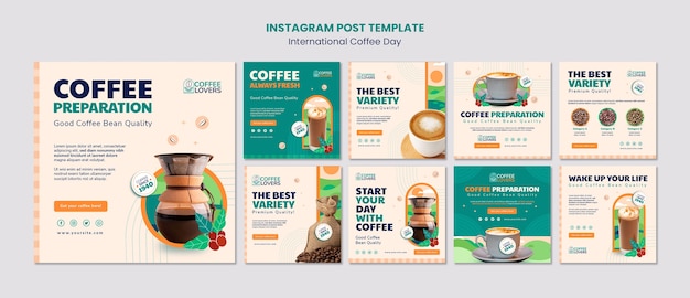 PSD gratuito diseño plano de plantilla de publicación de instagram del día internacional del café