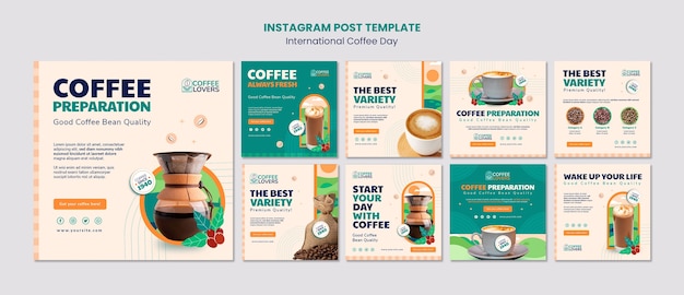 Diseño plano de plantilla de publicación de instagram del día internacional del café