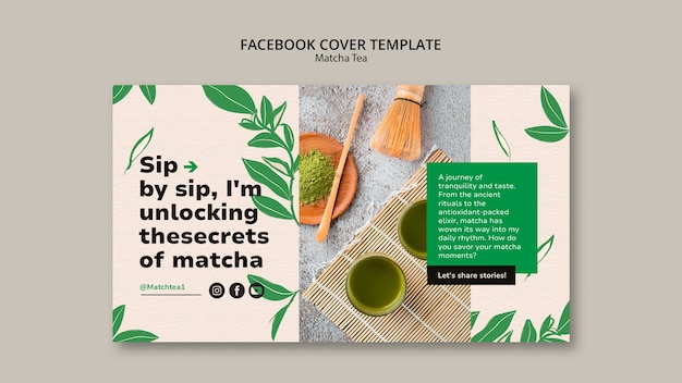 PSD gratuito el diseño plano de la portada de facebook del té matcha
