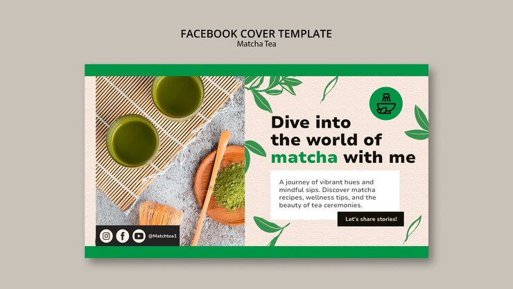 PSD gratuito el diseño plano de la portada de facebook del té matcha