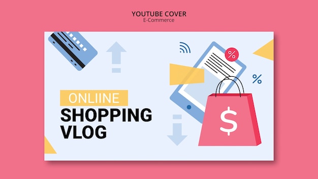 Diseño plano de la portada de YouTube para el comercio electrónico