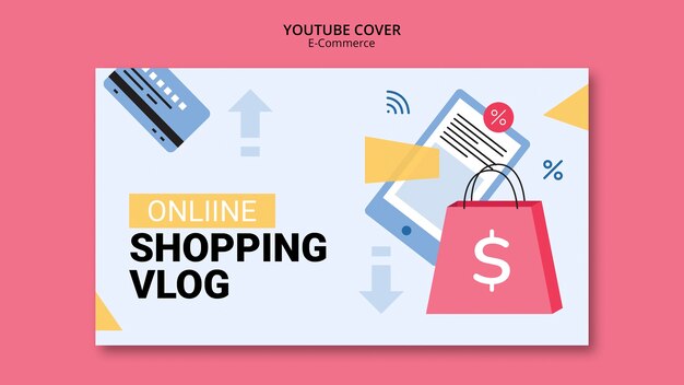 Diseño plano de la portada de YouTube para el comercio electrónico