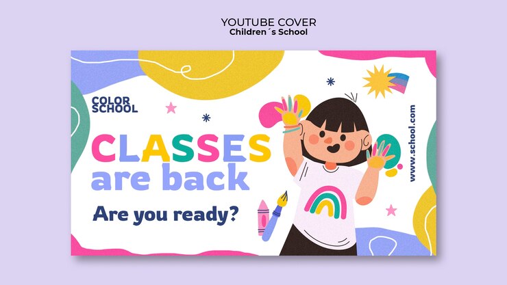 PSD gratuito diseño plano de la portada de youtube para la educación de los niños