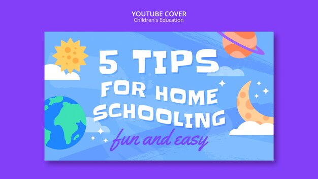 Diseño plano de la portada de YouTube para la educación de los niños