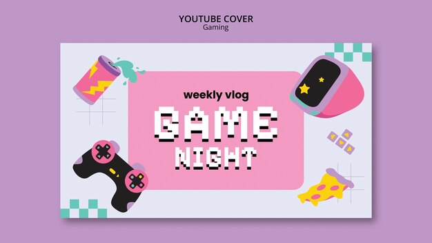 Diseño plano de la portada de youtube para juegos