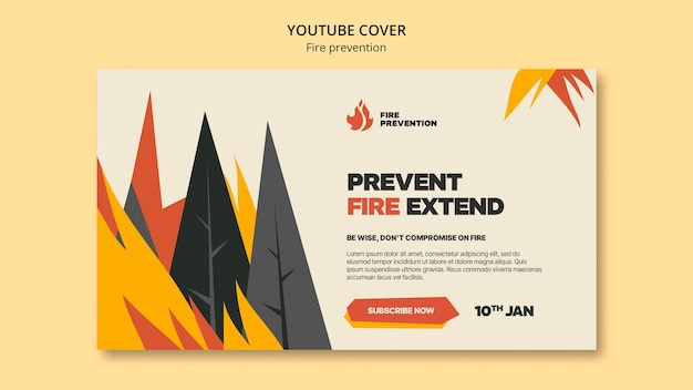 Diseño plano de prevención de incendios plantilla de portada de youtube