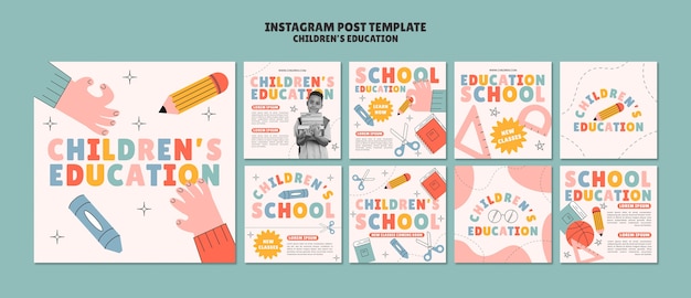 Diseño plano de las publicaciones de educación infantil en Instagram