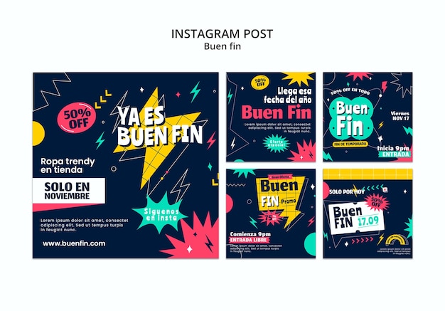 PSD gratuito diseño plano publicaciones de instagram buen fin.