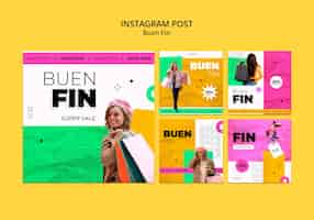 PSD gratuito diseño plano publicaciones de instagram buen fin.