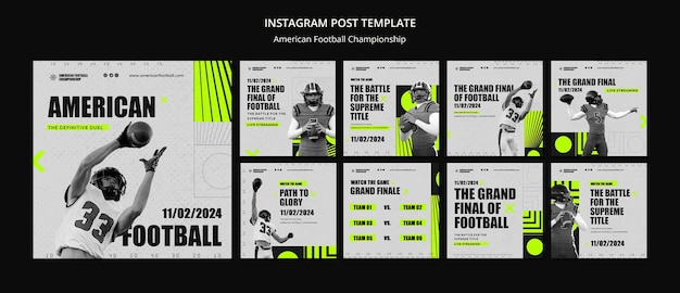 Diseño plano de las publicaciones de instagram del super bowl