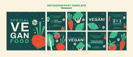 PSD gratuito diseño plano de restaurantes de comida deliciosa en instagram