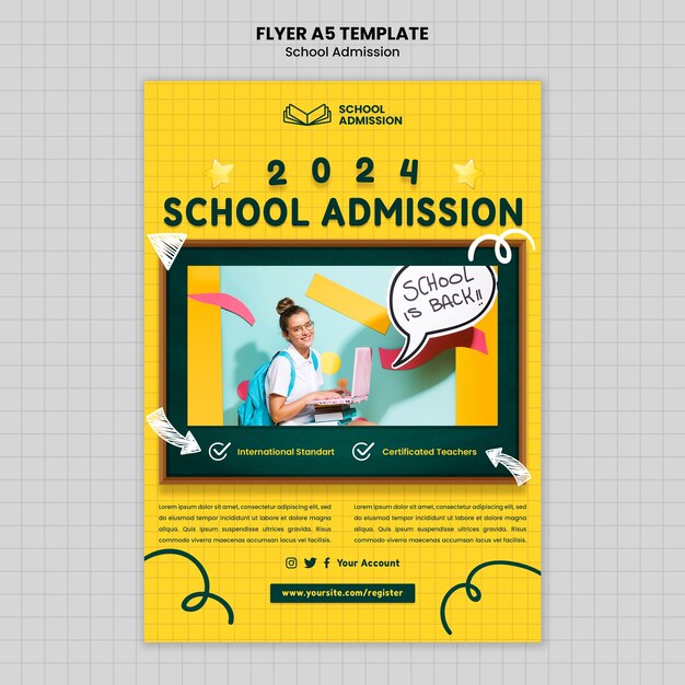 PSD gratuito diseño de plantilla de admisión escolar.