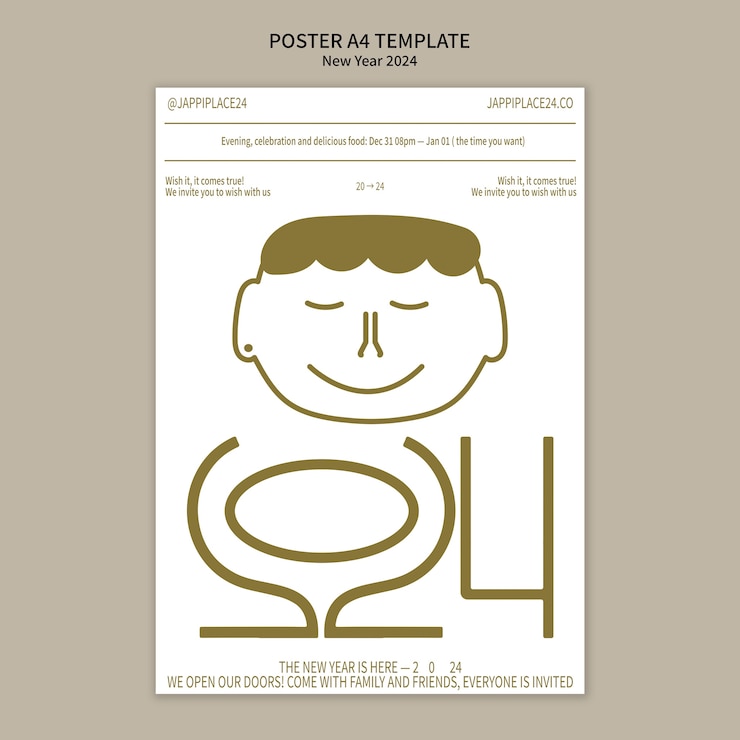 PSD gratuito diseño de plantilla de año nuevo 2024.