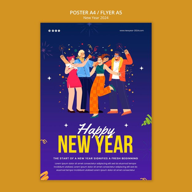 Diseño de plantilla de año nuevo 2024.