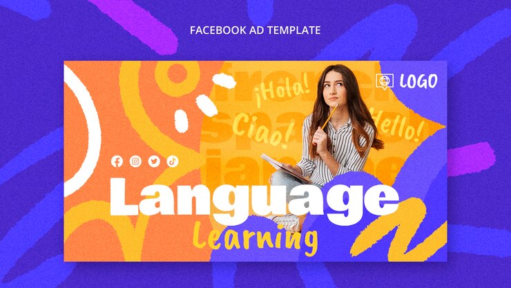 PSD gratuito diseño de plantilla de aprendizaje de idiomas