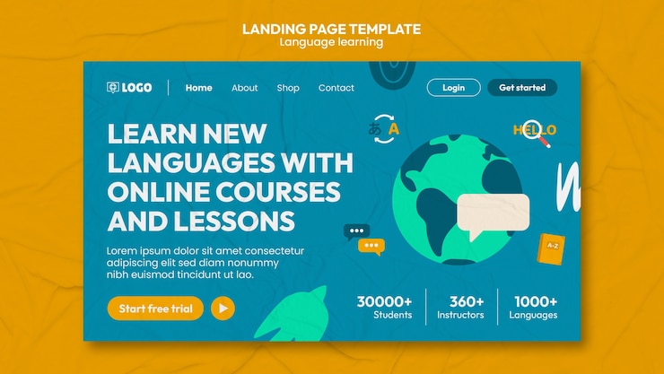 PSD gratuito diseño de plantilla de aprendizaje de idiomas