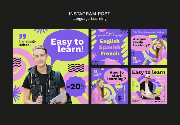 Diseño de plantilla de aprendizaje de idiomas.