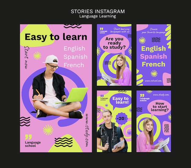 Diseño de plantilla de aprendizaje de idiomas.