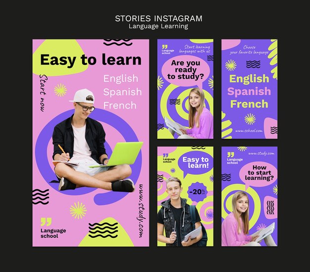 Diseño de plantilla de aprendizaje de idiomas.
