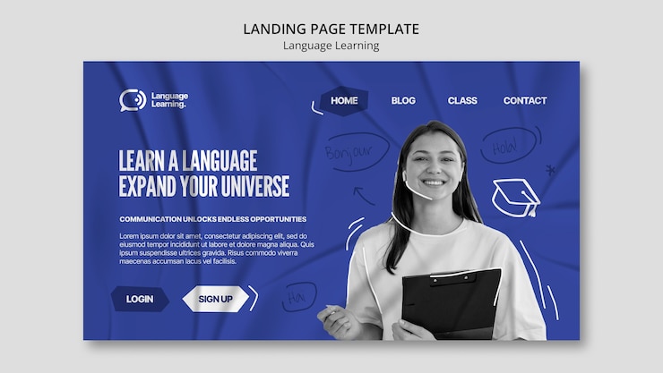 PSD gratuito diseño de plantilla de aprendizaje de idiomas.