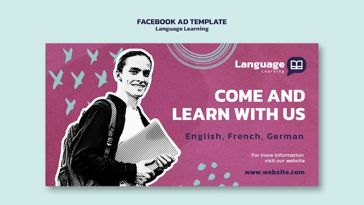 PSD gratuito diseño de plantilla de aprendizaje de idiomas.