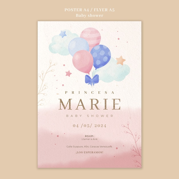 PSD gratuito diseño de plantilla de baby shower