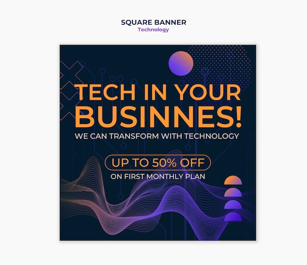 Diseño de plantilla de banner cuadrado de tecnología