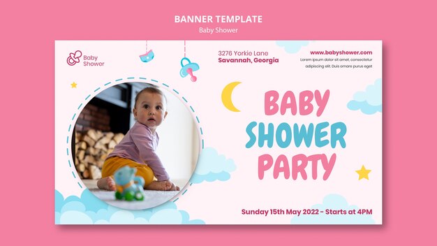 Diseño de plantilla de banner de fiesta de bienvenida al bebé