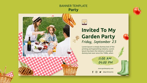 Diseño de plantilla de banner de fiesta realista
